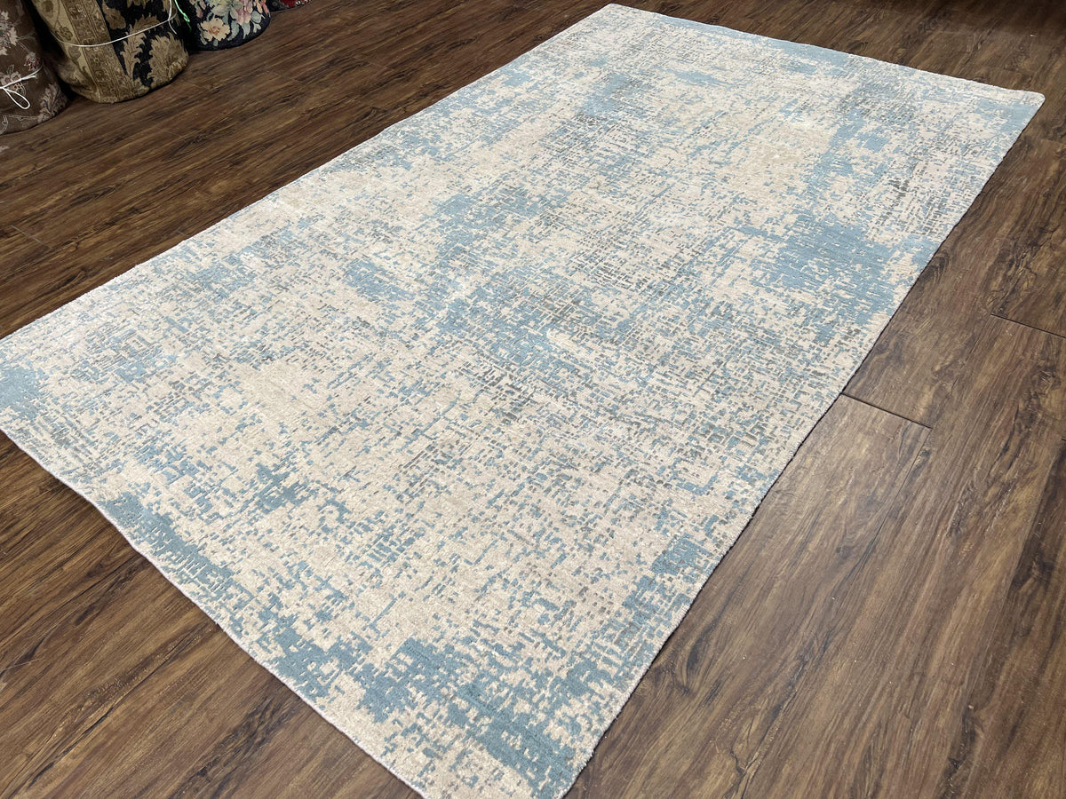 Modern Tibetan Rug 5x8 ft Light Blue and Gray Carpet, Contemporary Wool Rug, Handmade Nepali Rug, Raised Pattern, Tibet Area Rug, Nepal Rug - Jewel Rugs, view 3