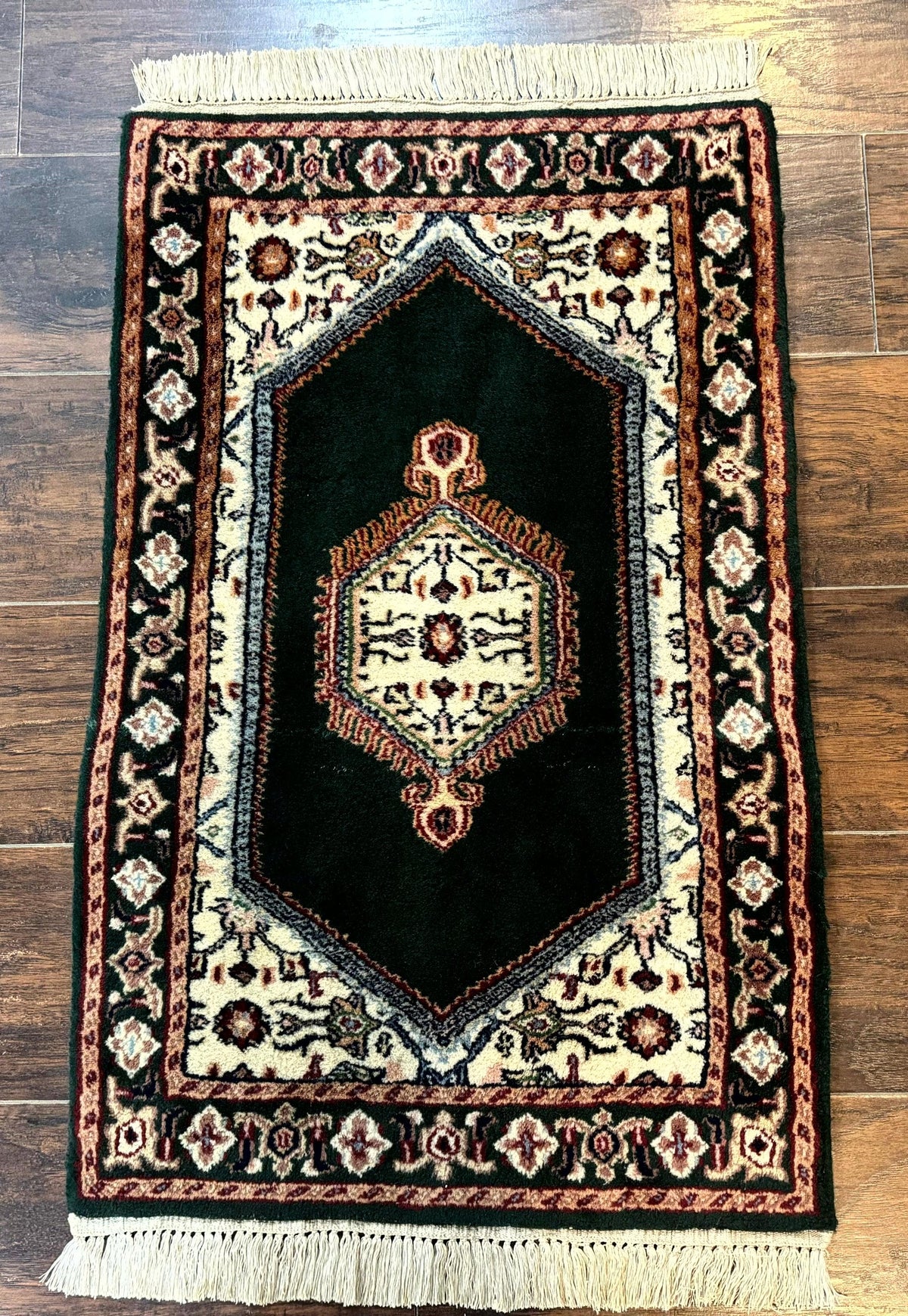 Small Indo Persian Dark Green Rug 2x3, Geometric Semi Open Field - Jewel Rugs, view 11