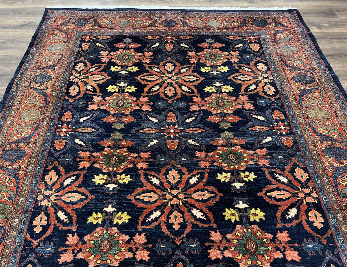 Wonderful Persian Rug 7x10, Navy Blue and Red, Allover Floral Pattern, Bidjar Carpet, Authentic Oriental Rug 7 x 10, Wool Hand Knotted Rug - Jewel Rugs, view 12