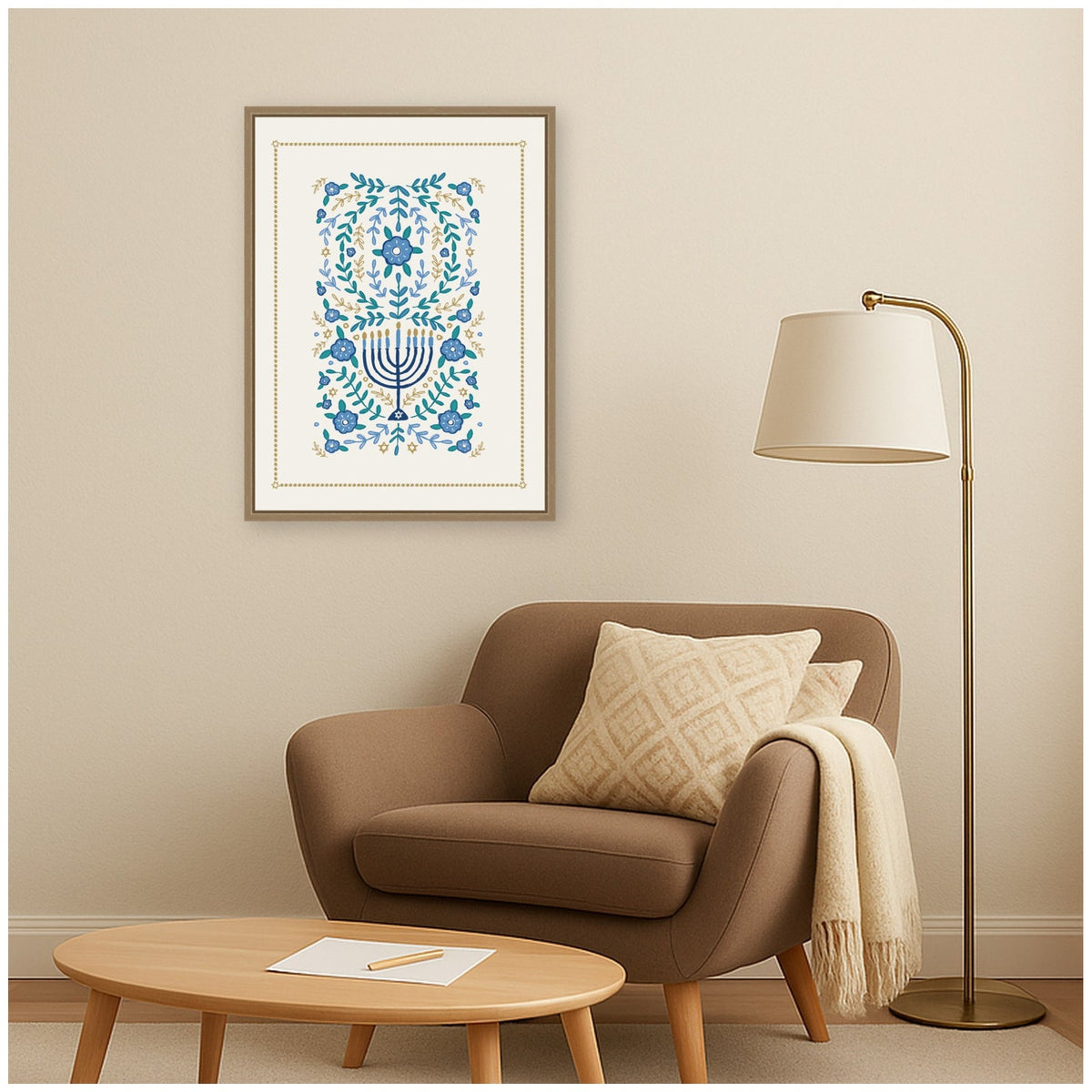 VYD Hanukkah Garden by Vicky Yorke Framed Canvas Wall Art Print