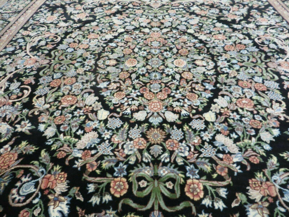 8' X 10' Vintage Handmade Pakistani Floral Wool Rug Black Nice - Jewel Rugs, view 11