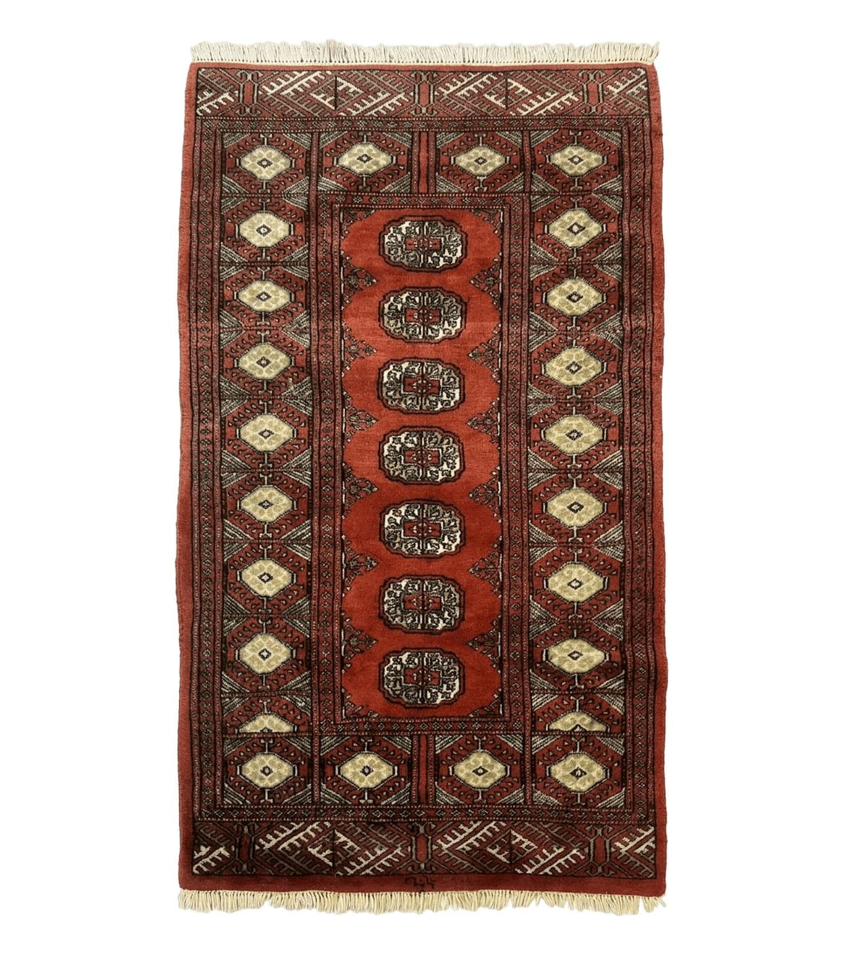 Red Pakistani Turkoman Rug 3x5, Bokhara Design, Vintage, Signed - Jewel Rugs