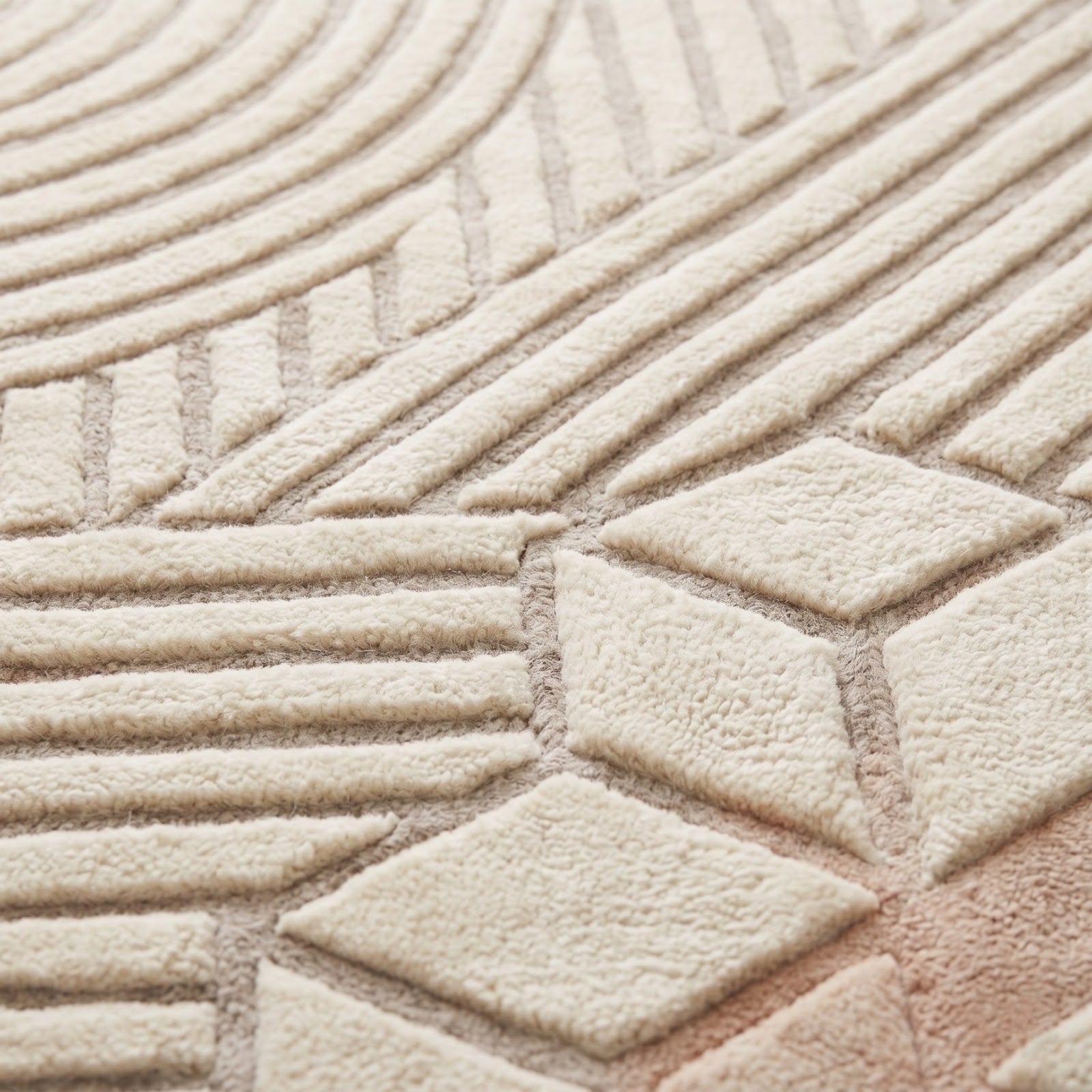Modern Geometric Hand Tufted Wool Rug | Ivory Minimalist Abstract Line Art Area Rug — 2x3 ft'