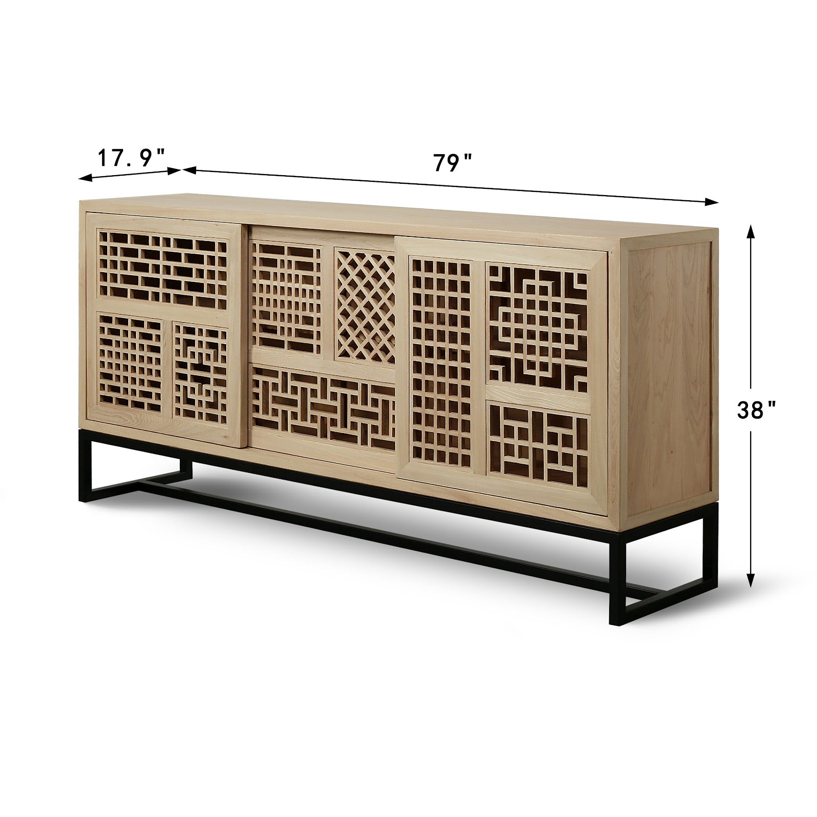 Lilys Lattice Buffet 3 Sliding Doors with Iron Stand Natural image