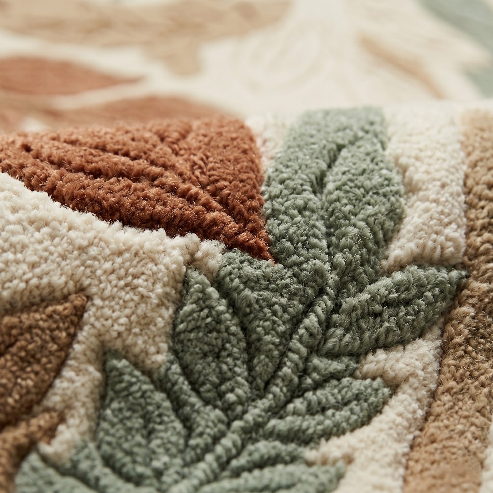 Botanical Forest Hand Tufted Wool Rug | Sage Green & Terracotta Leaf Pattern Nature Inspired Area Rug — 2x3 ft'