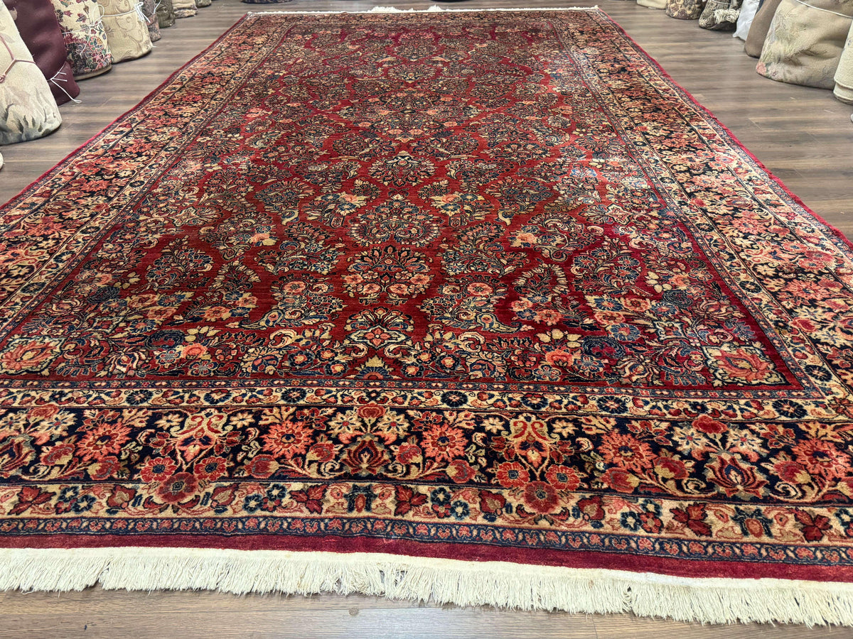 Large Persian Sarouk Rug 10x17, Palace Size Antique Persian Carpet, Red, Floral Allover, Traditional Persian Rug, Oversize Handmade Wool Rug - Jewel Rugs