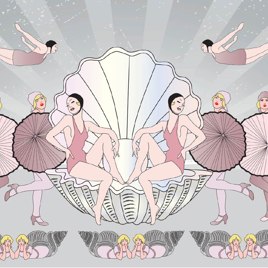 CUSTOM ART DECO BEACH BABES WALLPAPER Pink/Grey by Art Decor Designs image 0