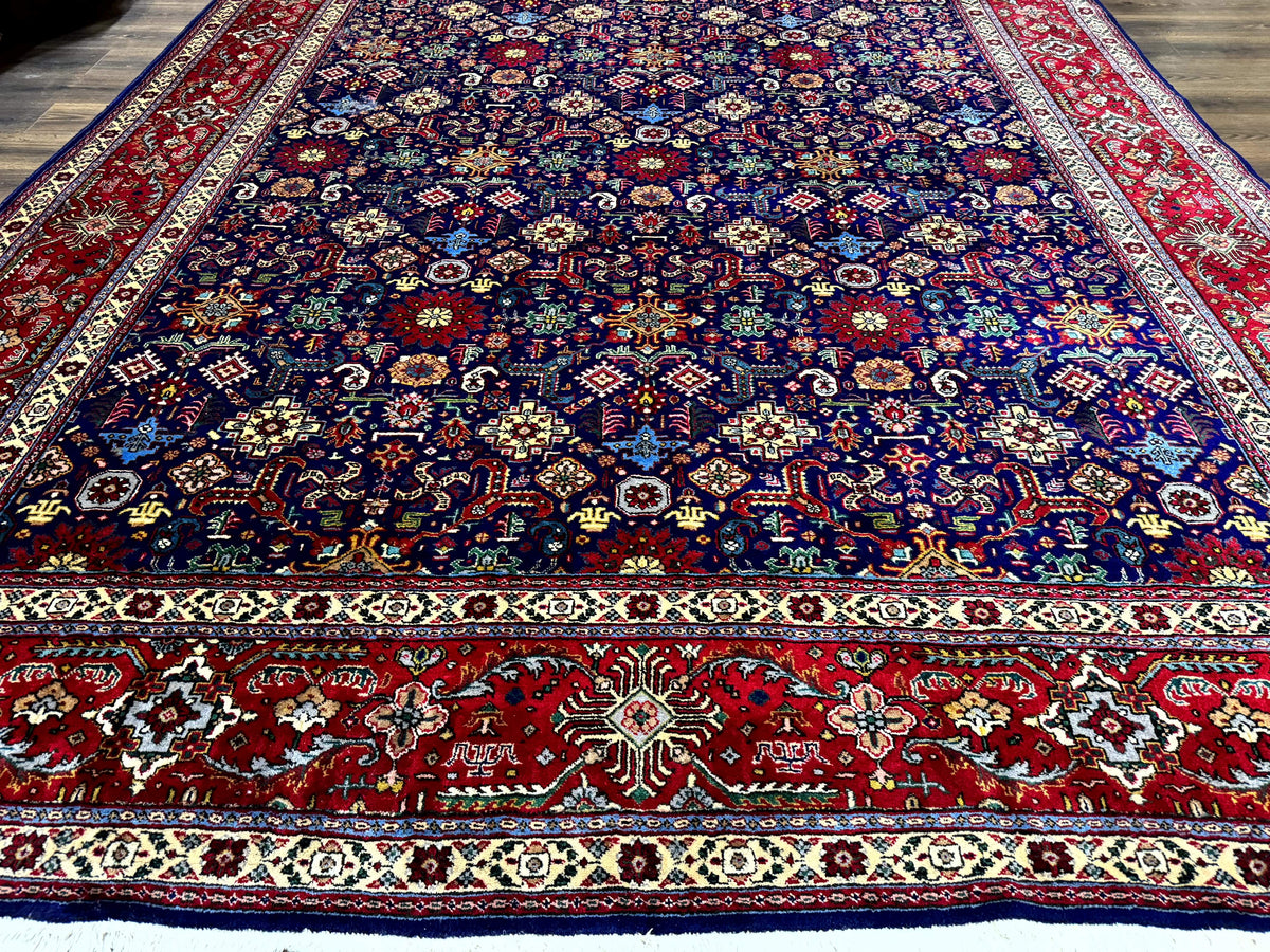 Large Persian Tabriz Rug 10x16, Navy Blue and Red, Allover Pattern, Vintage Hand Knotted Wool Carpet - Jewel Rugs, view 6
