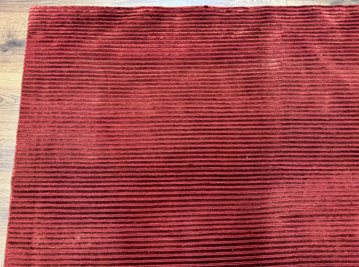 Modern Tibetan Rug 8x10, Red, Stripes, Handmade Wool Thick Pile Carpet - Jewel Rugs, view 7