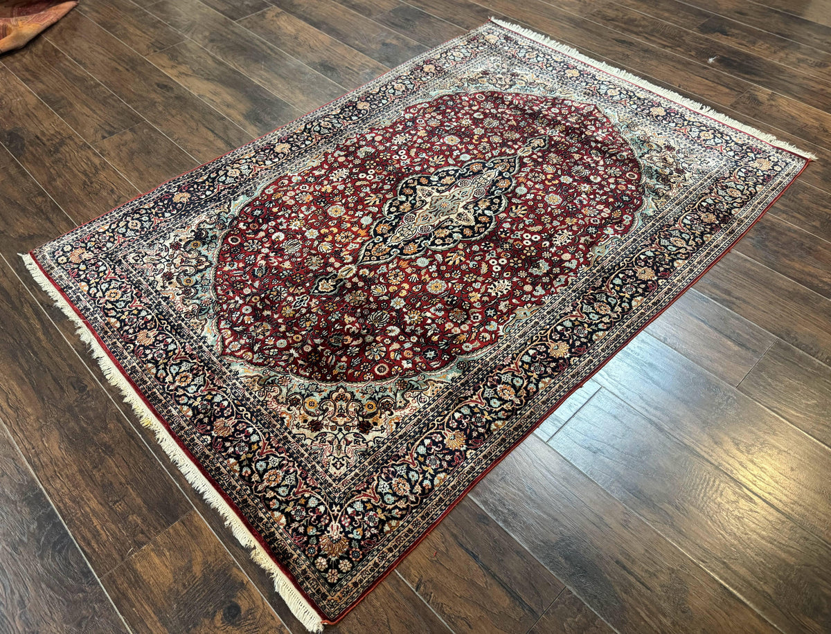 4x6 Silk Rug, Very Fine 650 KPSI, Silk Persian Carpet, Red, Floral Medallion, Sino Persian - Jewel Rugs, view 2