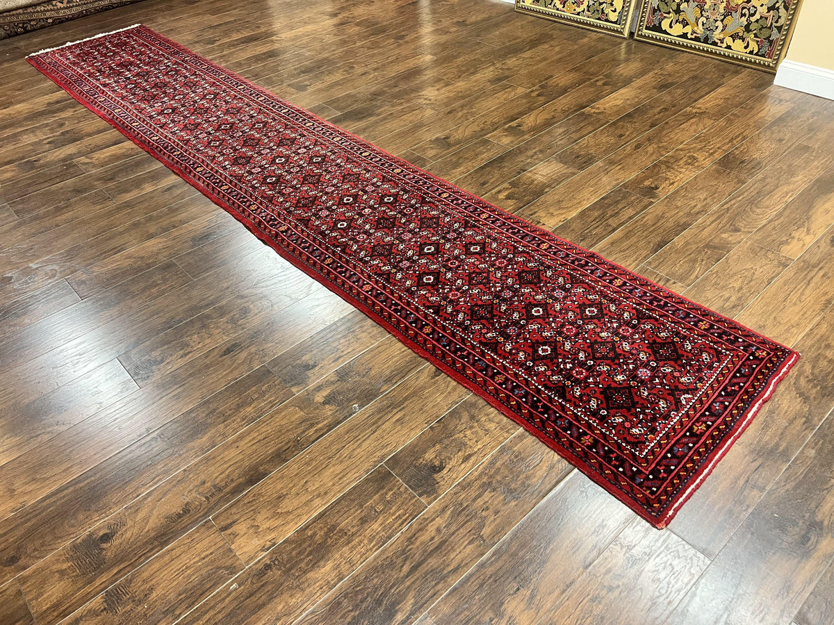 Persian Runner Rug 3 x 16, Wool Handmade Long Antique Hamadan Oriental Rug for Hallway, Red Tribal Rug, Allover Pattern, 3x16 Runner Rug - Jewel Rugs, view 12