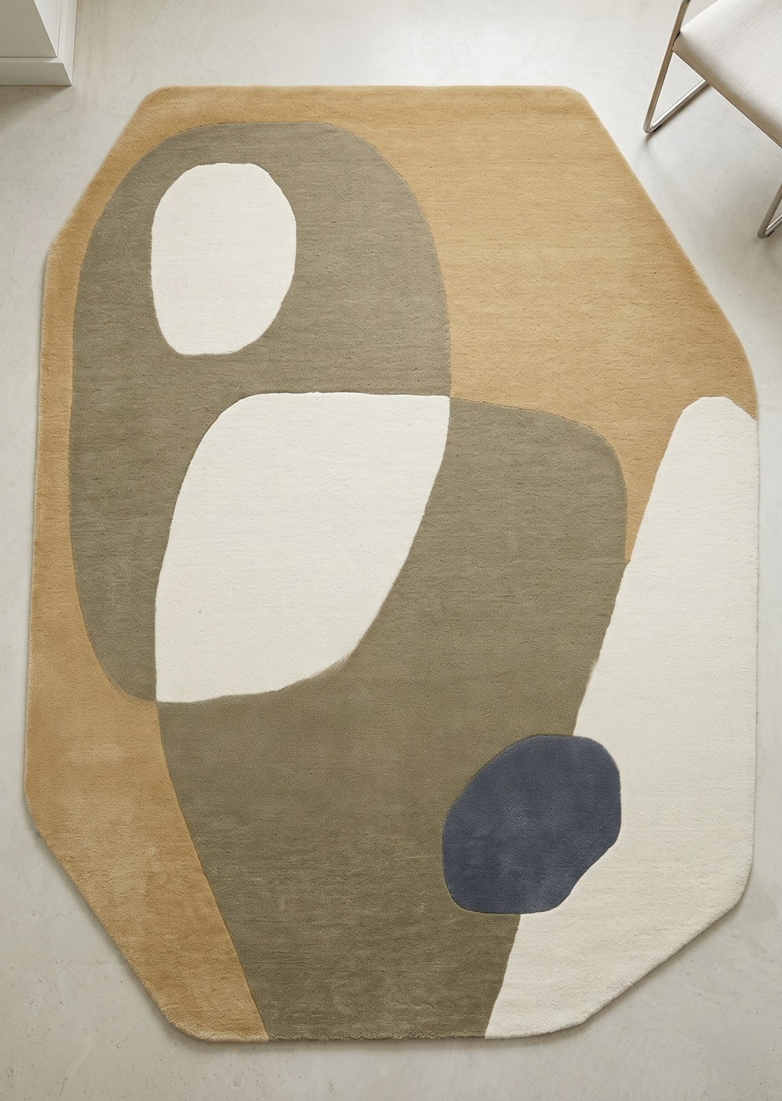 Biomorphic Abstract Hand Tufted Wool Rug | Camel, Sage Green & Ivory Organic Modern Area Rug — 2x3 ft'