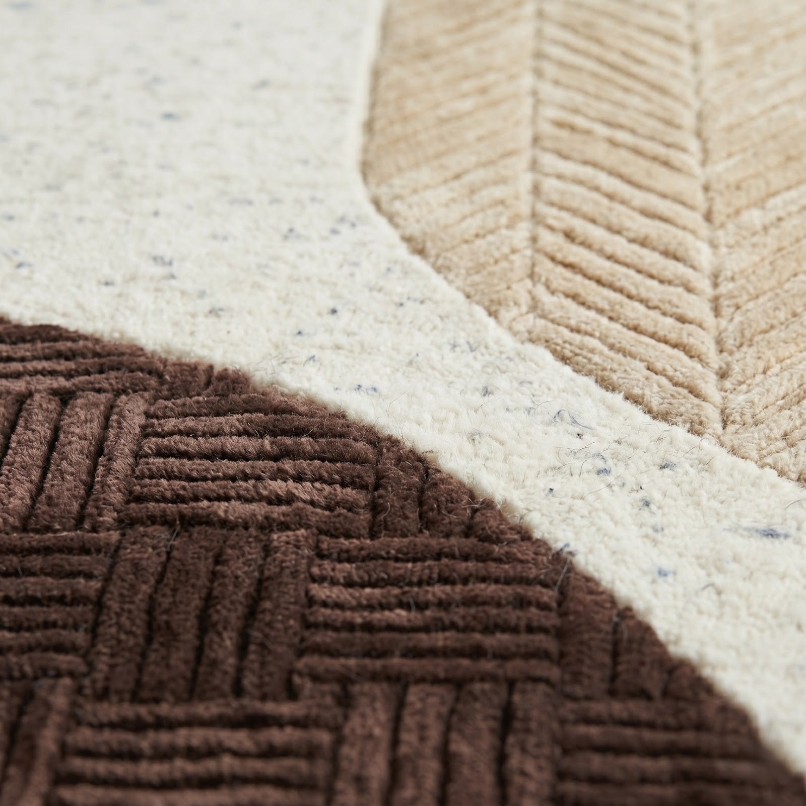 Textured Organic Hand Tufted Wool Rug | Beige, Ivory & Chocolate Brown Contemporary Area Rug — 2x3 ft'