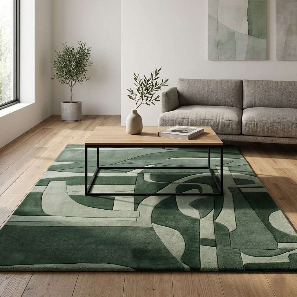 Green Abstract Hand Tufted Wool Rug | Modern Contemporary Area Rug — 2x3 ft'