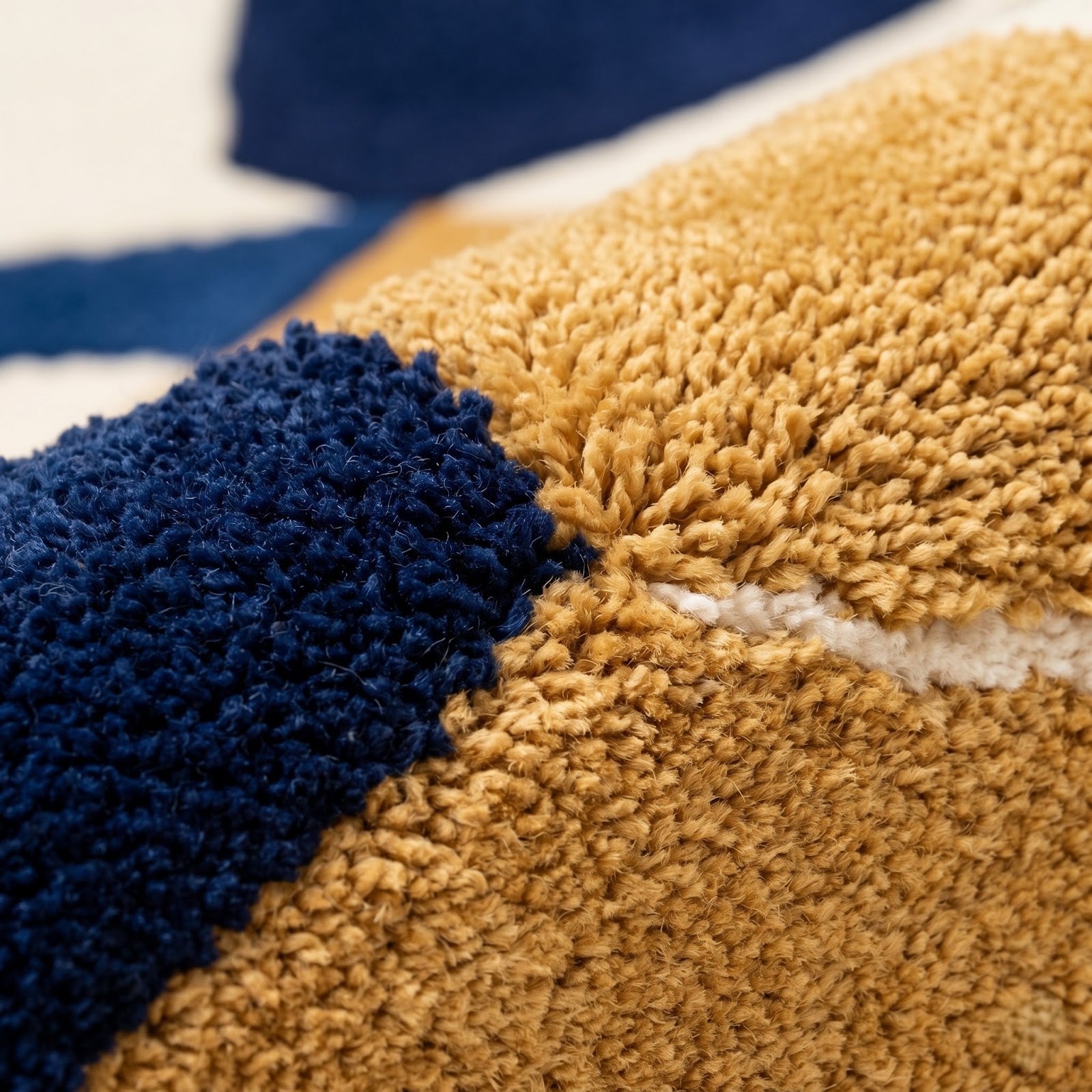 Modern Color Block Hand Tufted Wool Rug | Navy Blue, Mustard Gold & Ivory Abstract Area Rug — 2x3 ft'