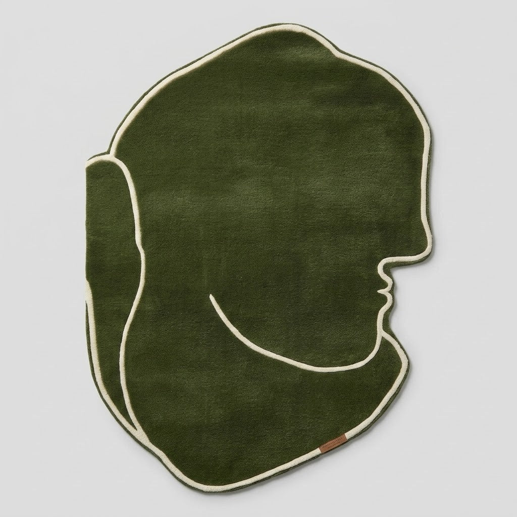 Face Silhouette Hand Tufted Wool Rug | Abstract Profile Area Rug — 2x3 ft'