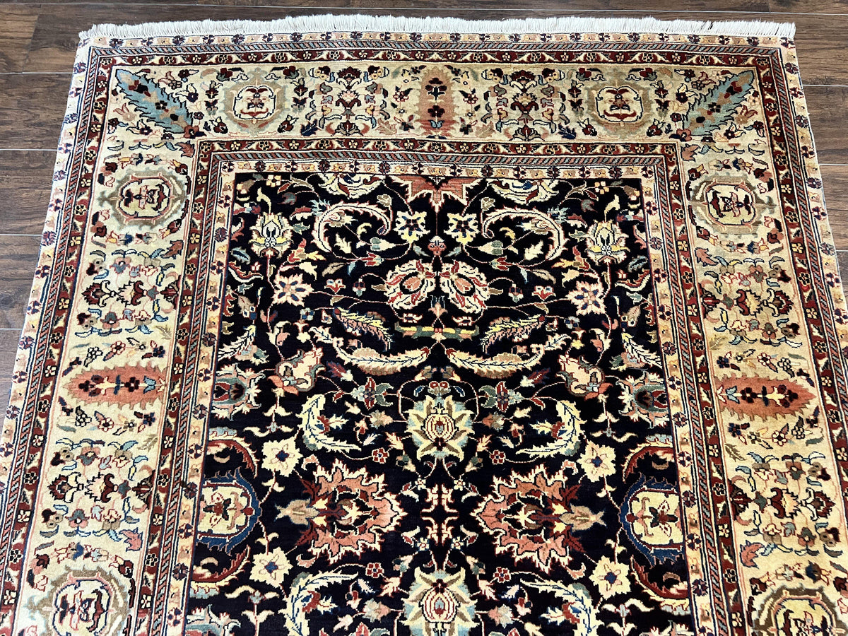 Indo Persian Rug 5x15, Wide Runner Rug 5 x 15 ft, Wool Hand Knotted Vintage Carpet, Black & Cream, Floral Allover Long Oriental Rug - Jewel Rugs, view 3