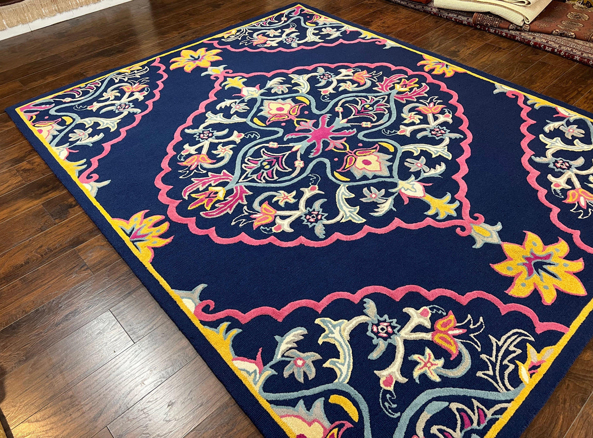 Safavieh Rug 8x10 Belagio Collection, Navy Blue Pink Yellow, Power-Loomed Wool Carpet, Floral Area Rug, Modern Rug, Room Sized 8 x 10 ft Rug - Jewel Rugs, view 13