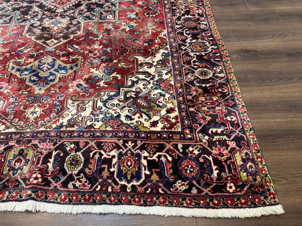 Antique Persian Heriz Rug 8x11, Geometric Tribal Wool Carpet, Brick Red - Jewel Rugs, view 10