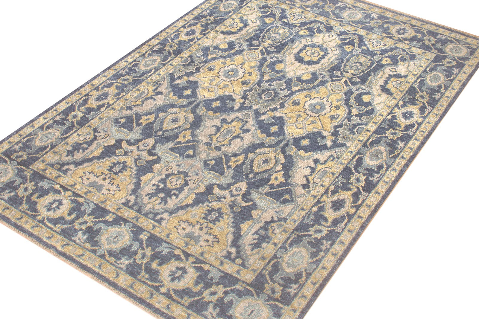 Vintage Persian Hand Knotted New Zealand Wool Rug | Navy Blue & Beige Floral Area Rug — 2x3 ft'