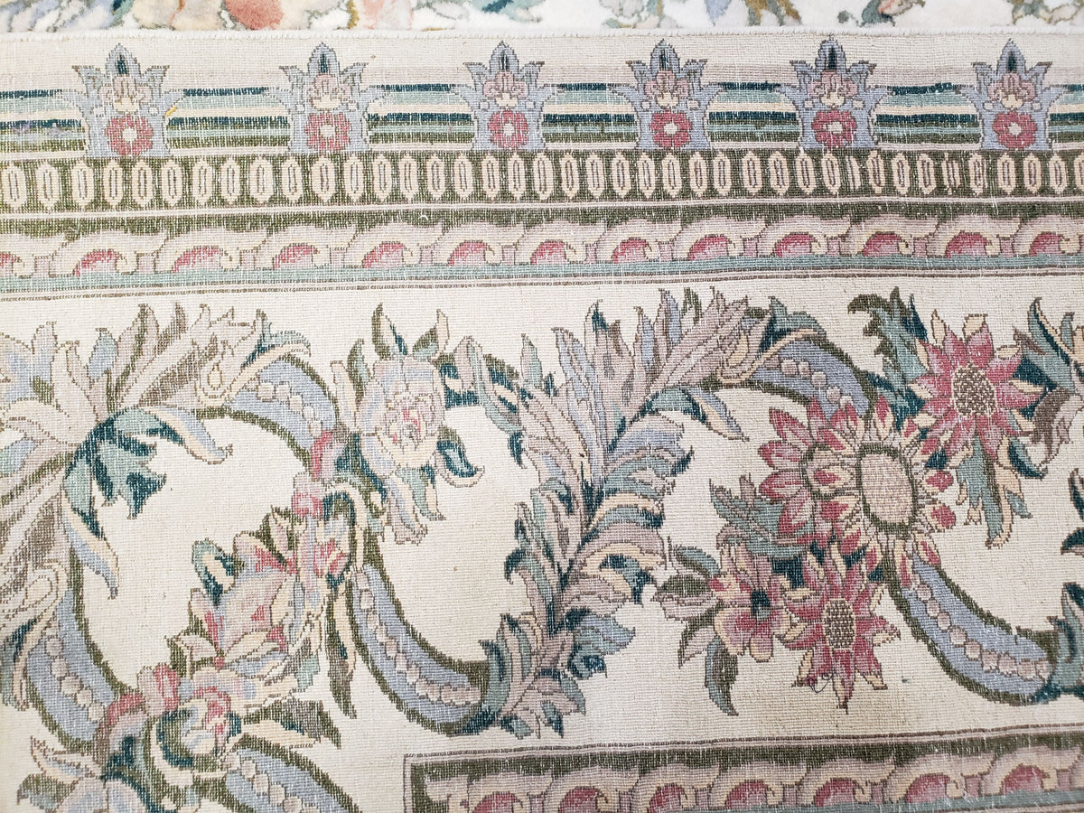 Pak Persian Floral Rug 11 x 12.6, Ivory, Very Fine, Hand Knotted - Jewel Rugs, view 11