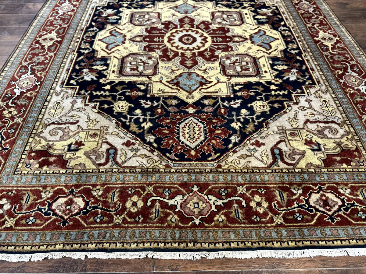 Indo Persian Heriz Rug 8x10, Geometric Medallion, Serapi Carpet, Wool Vintage Rug - Jewel Rugs, view 6