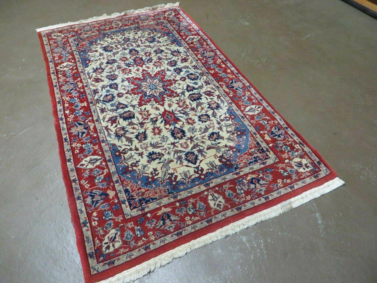 3' X 5' Vintage Handmade Authentic Oriental Floral Medallion Fine Wool Rug Beige Red and Blue Top Quality Veg Dyes - Jewel Rugs, view 2