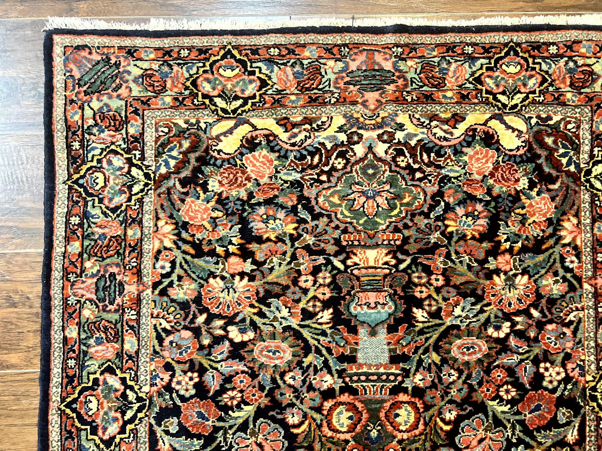 Persian Saoruk Rug 4x5, Navy Blue and Red, Floral, Antique Persian Wool Carpet, Handmade - Jewel Rugs, view 7