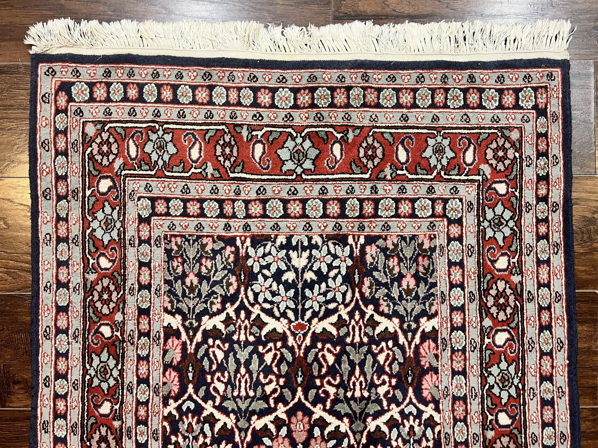 Pak Persian Rug 3x4, Wool Hand Knotted Vintage Traditional Carpet, Navy Blue & Red, Very Fine Small Handmade Floral Rug - Jewel Rugs, view 4