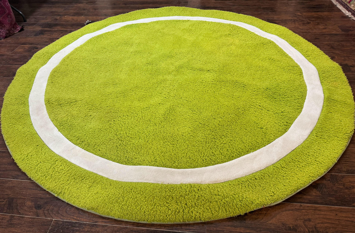 Large Round Rug 9x9, Vintage Retro Design, Lime Green - Jewel Rugs, view 3