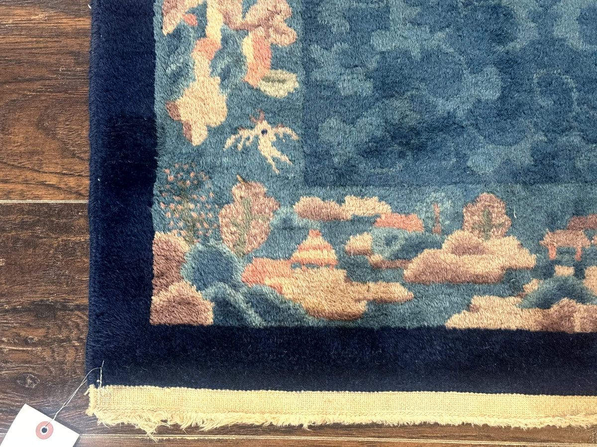 Blue Chinese Rug 2.6 x 4, Fete Rug, Peking Rug, Chinese Wool Rug, Art Deco Carpet - Jewel Rugs, view 8