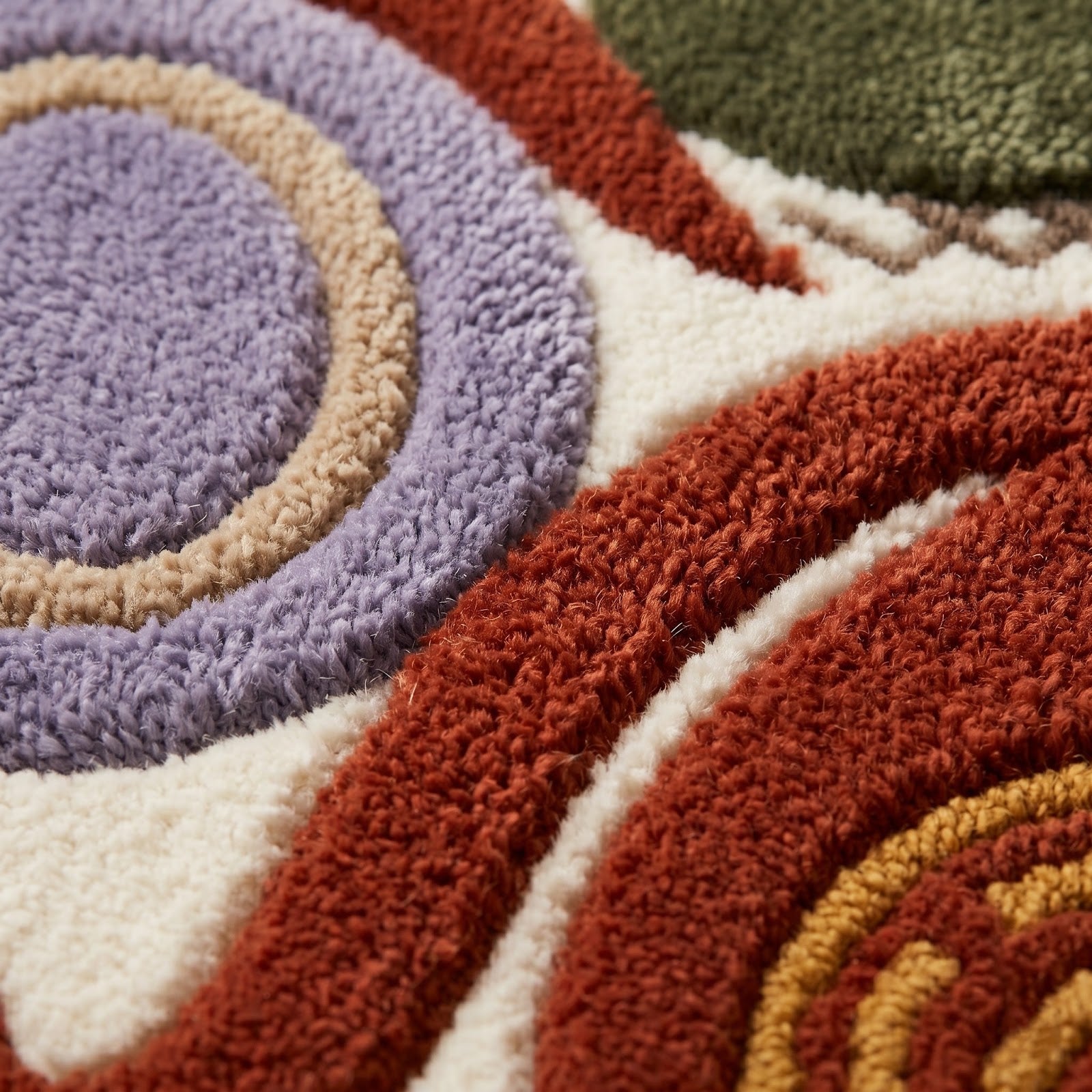 Abstract Hand Tufted Wool Rug | Terracotta Green Irregular Area Rug — 2x3 ft'