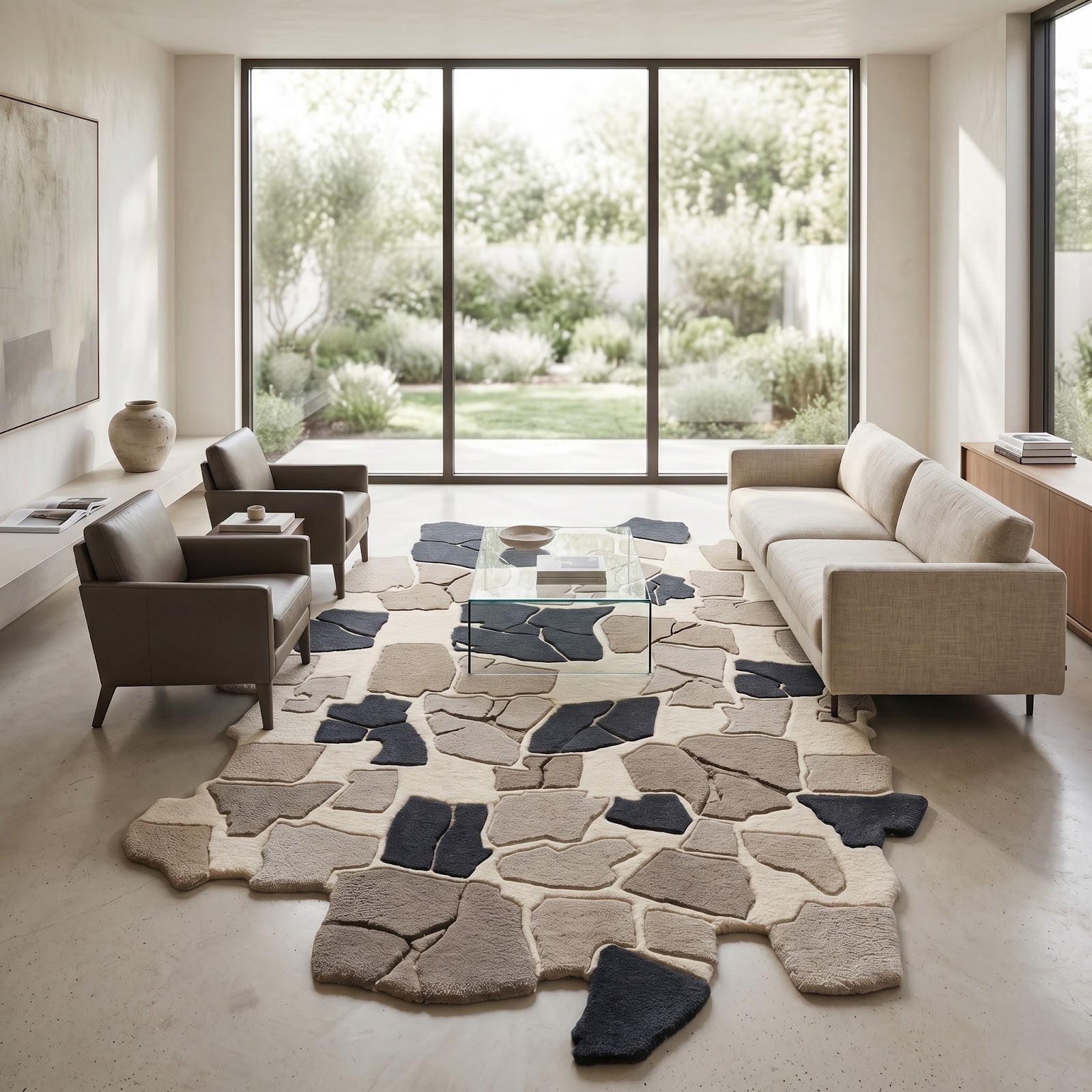 Irregular Mosaic Hand Tufted Wool Rug | Abstract Stone Pattern Area Rug — 2x3 ft'