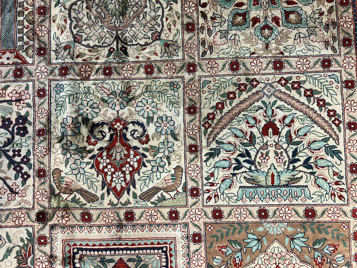 Silk Sino Persian Rug 9x12, Panel Design, Garden of Eden Pattern, Fine 200 KPSI, Hand Knotted Room Sized Silk Carpet, Vintage - Jewel Rugs, view 5