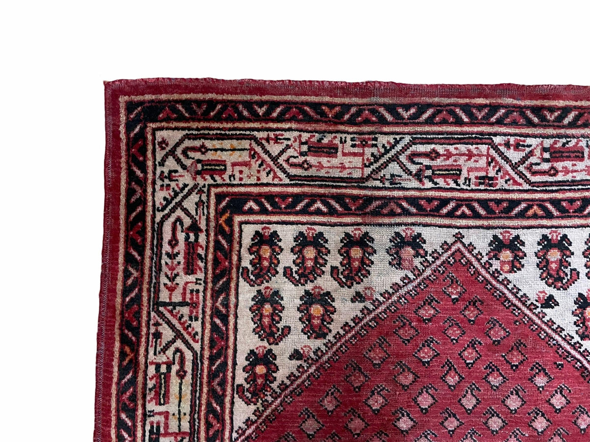 4 X 6.5 Antique Handmade Wool Rug Paisley Boteh Design Tribal Rug Red Ivory - Jewel Rugs, view 6