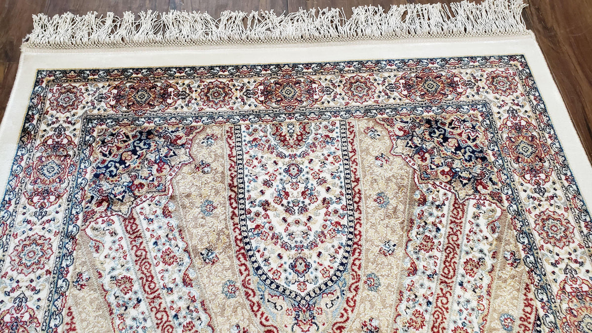Beige & Cream Small Turkish Silk Rug, Bamboo Silk, Power-Loomed, Persian Design, High Quality, Soft Accent Rug, 3x5 ft, 2' 8" x 4' 11" - Jewel Rugs, view 3