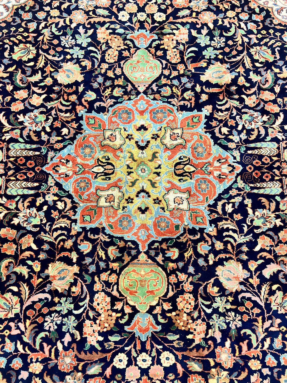 Indo Persian Rug 8x10, Midnight Blue & Red, Handmade Vintage Wool Carpet, Floral Medallion - Jewel Rugs, view 5
