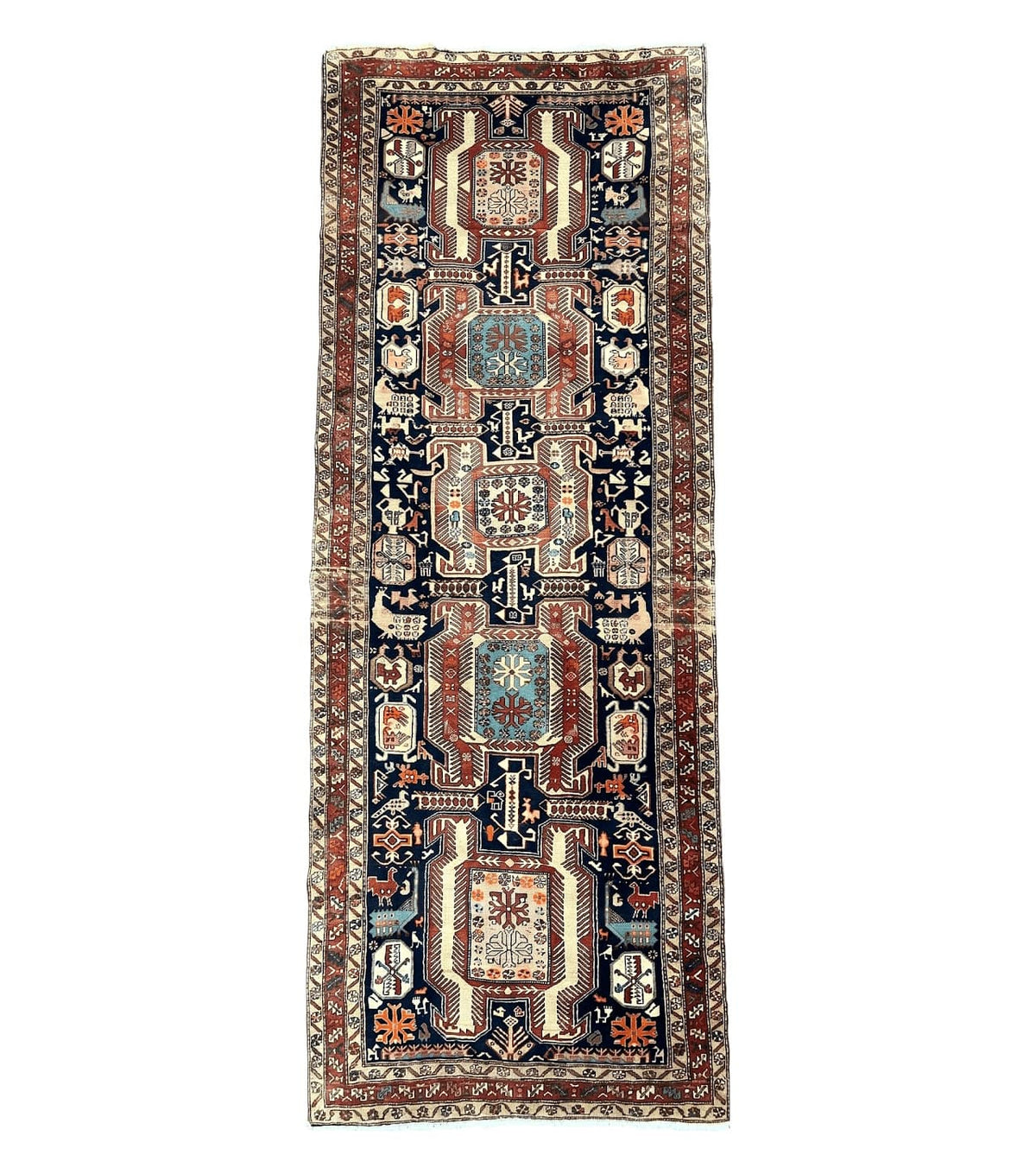 Persian Ardabil Wide Runner Rug 4x10 - Geometric Medallions & Animal Pictorials - Jewel Rugs
