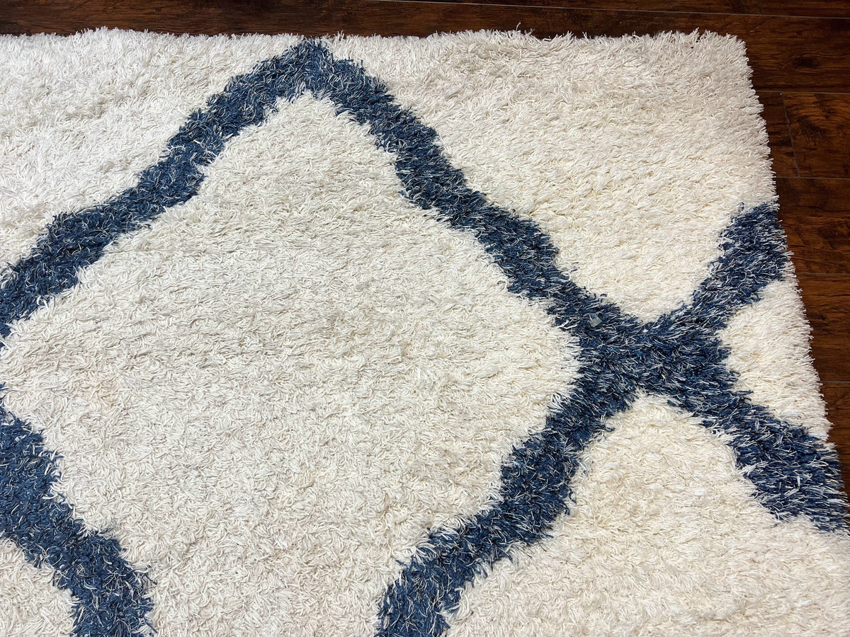 Modern Shag Rug 9x12, Ivory and Dark Blue, Diamond Pattern, Soft, Room Sized, Contemporary Rug, Plush - Jewel Rugs, view 7
