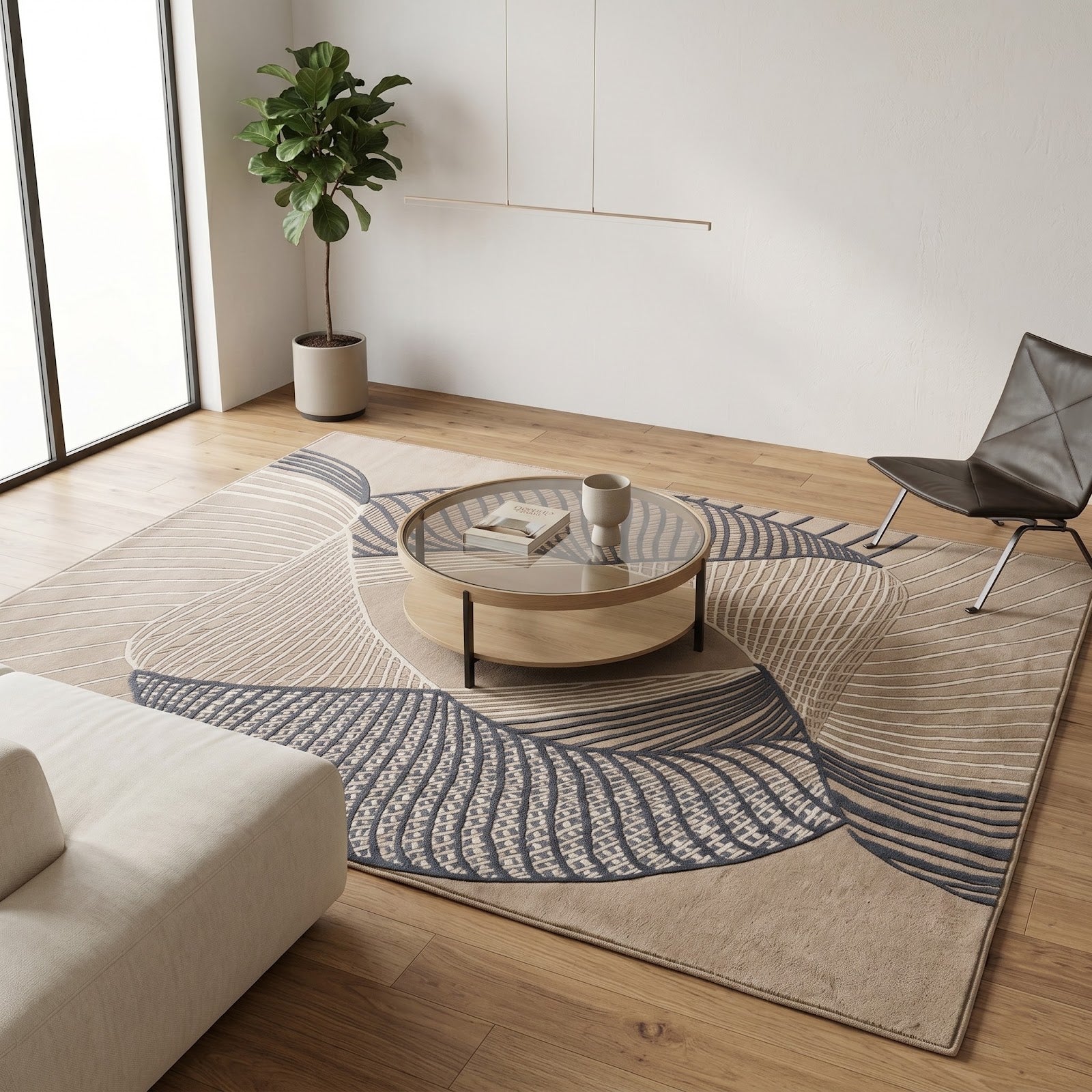 Abstract Linear Hand Tufted Wool Rug | Modern Geometric Area Rug — 2x3 ft'