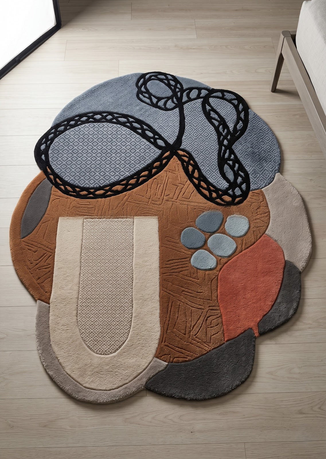 Abstract Organic Hand Tufted Wool Rug | Irregular Shape Modern Area Rug — 2x3 ft'