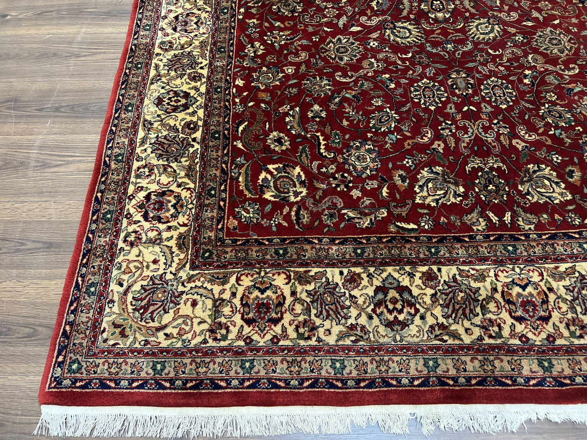 Vintage Indo Persian Rug 6x9, Very Finely Hand-Knotted Carpet 6 x 9 Red Cream Indian Oriental Carpet, Traditional Floral Wool Area Rug 1970s - Jewel Rugs, view 8