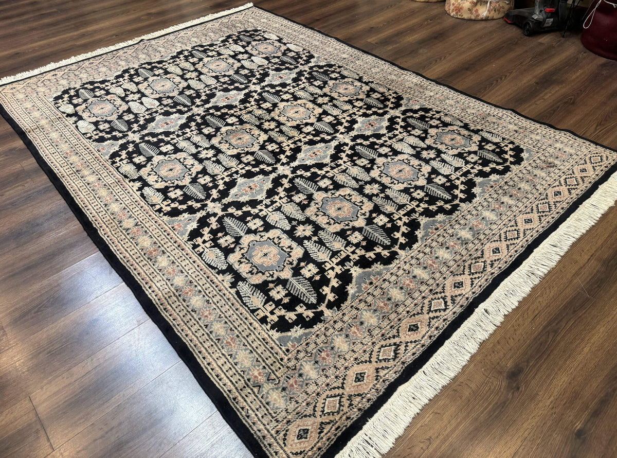 Turkoman Bokhara Rug 6x9, Pakistani Carpet, Black, Hand Knotted - Jewel Rugs, view 13
