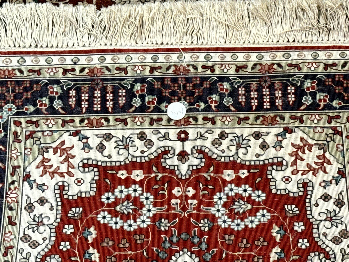 Turkish Silk Narrow Runner Rug 2 x 5.8, Very Fine 340 KPSI, Floral Medallions, Red - Jewel Rugs, view 11