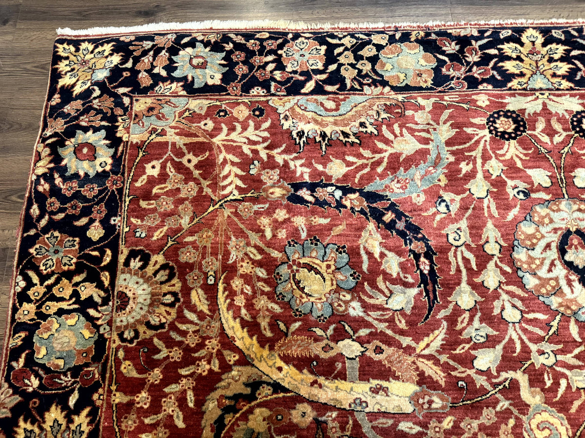 Indian Agra Rug 9x11, Terracotta and Navy Blue, Sickle Leaf Rug - Jewel Rugs, view 7