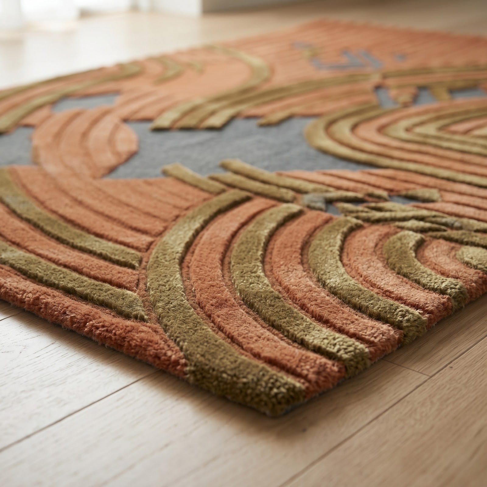Art Deco Archways Hand Tufted Wool Rug | Terracotta & Slate Blue Geometric Area Rug — 2x3 ft'