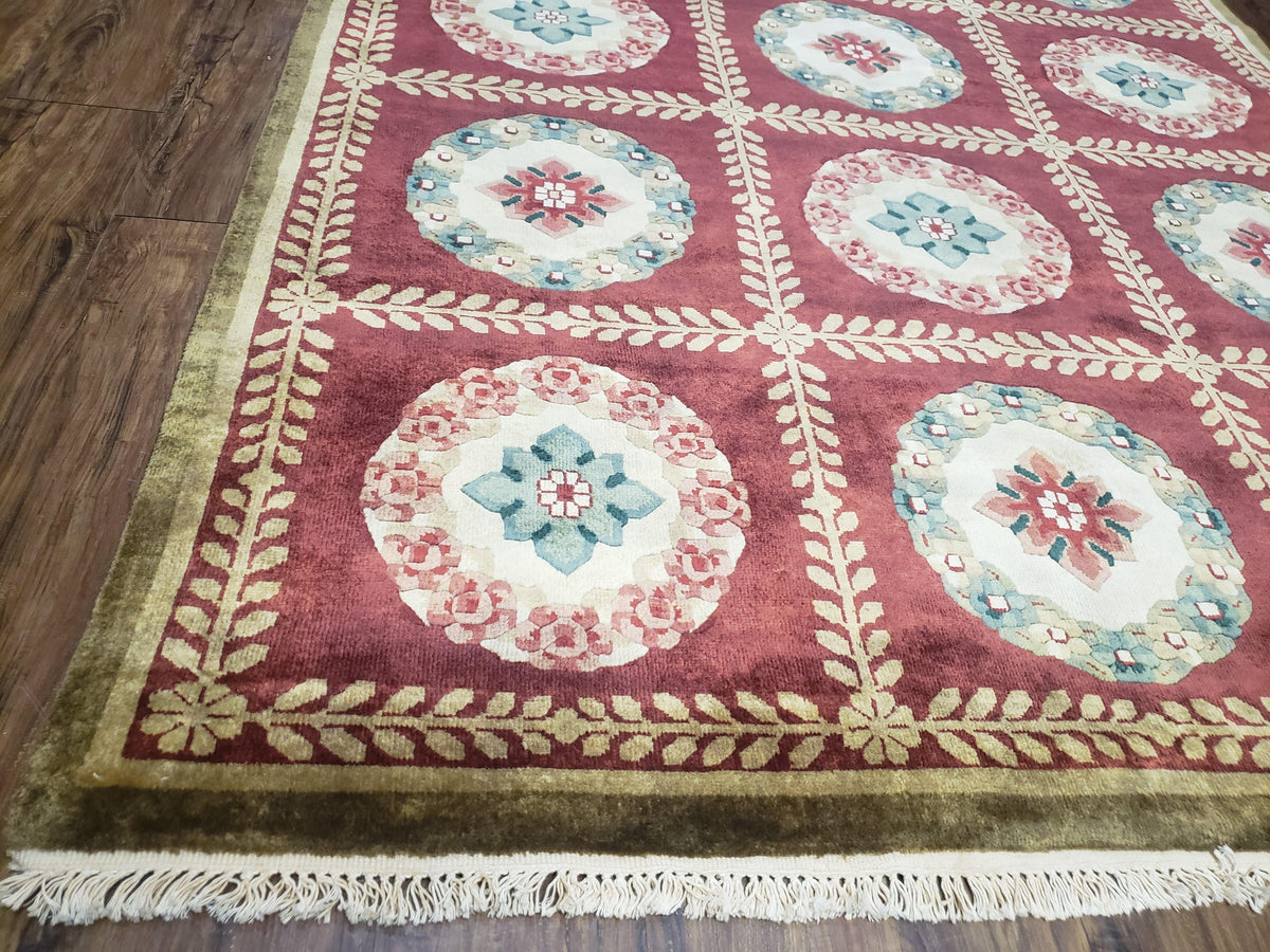 Nepalese Aubusson Panel Rug 6x9, Red & Ivory Soft Plush Tibetan Pile Rug, Wool Hand-Knotted Carpet, 6 x 9 Elegant Area Rug, Office Room Rug - Jewel Rugs, view 9