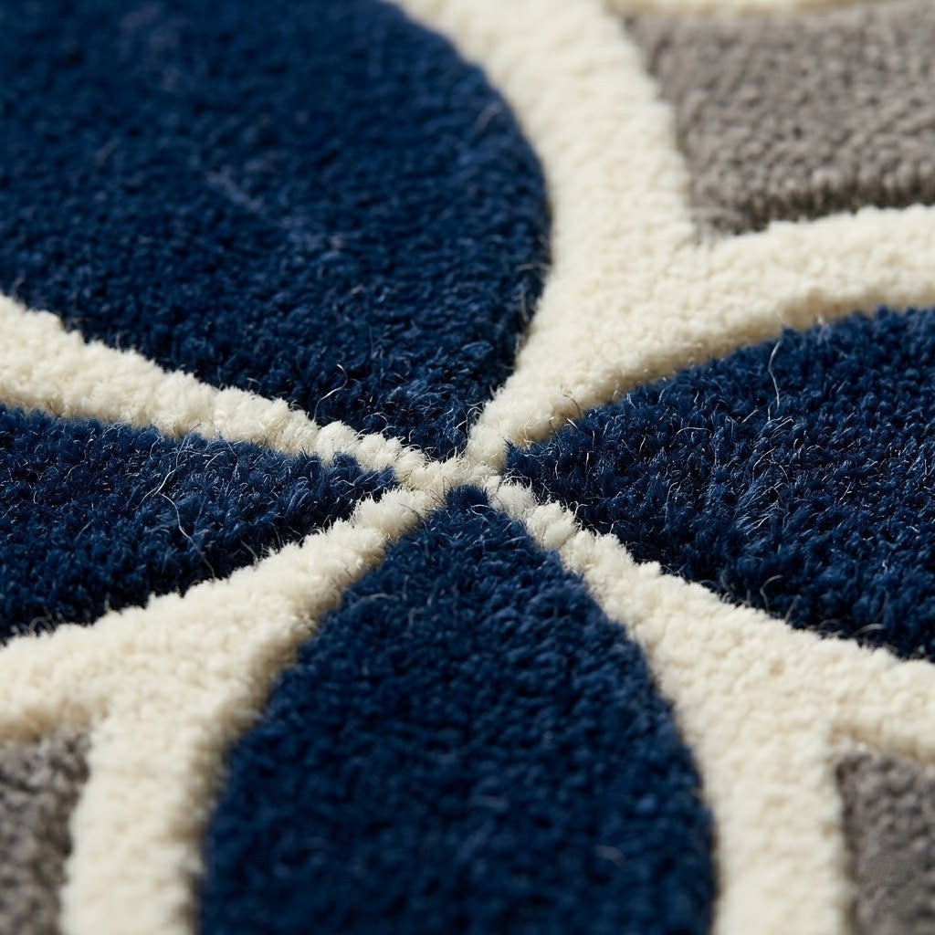 Navy Blue Geometric Hand Tufted Wool Rug | Irregular Trellis Area Rug — 2x3 ft'
