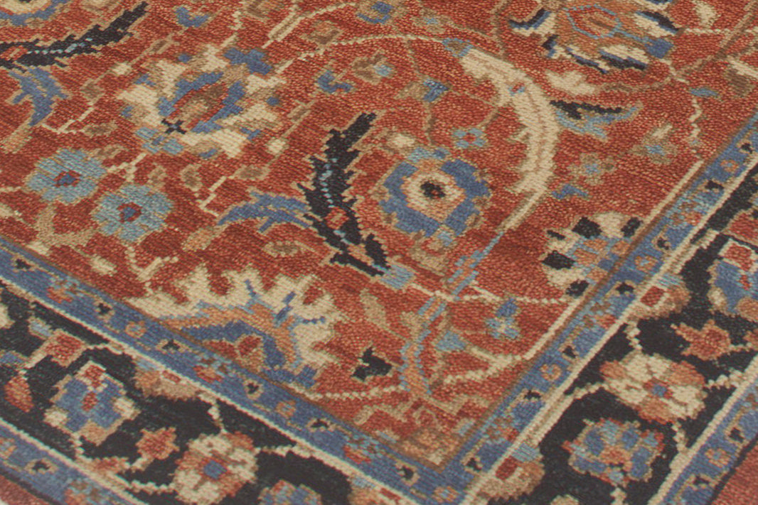 Traditional Persian Hand Knotted New Zealand Wool Rug | Rust & Blue Floral Vintage Area Rug — 2x3 ft'