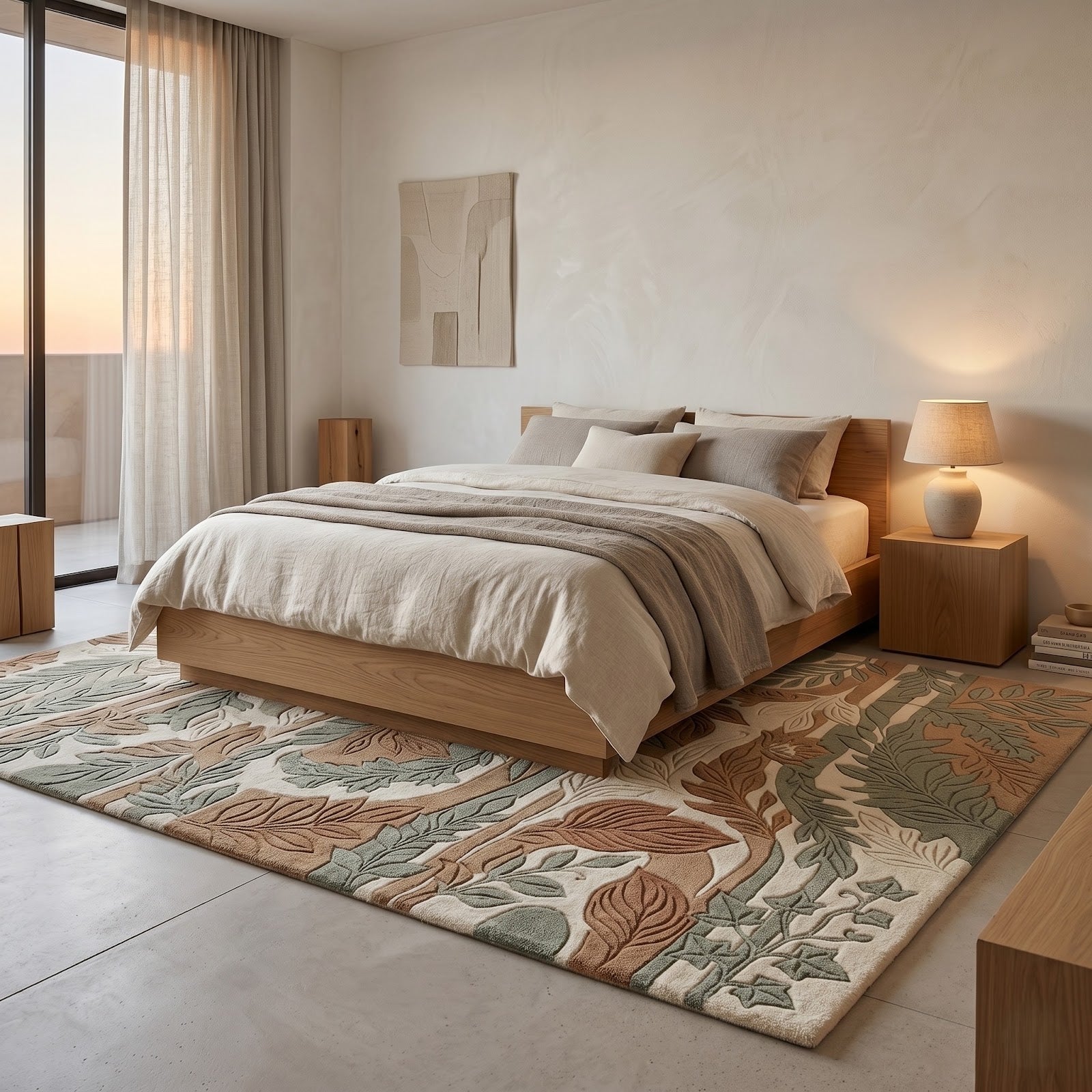 Botanical Forest Hand Tufted Wool Rug | Sage Green & Terracotta Leaf Pattern Nature Inspired Area Rug — 2x3 ft'